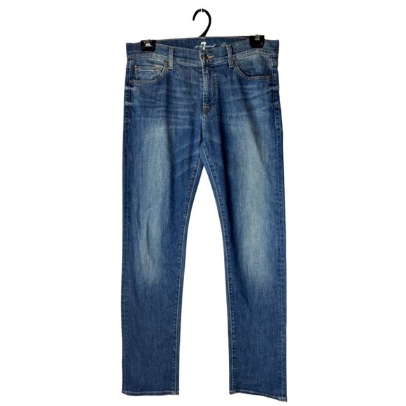 7 For All‎ Mankind Jeans Men 33 Blue Medium Wash Denim Slimmy Slim Straight - Picture 2 of 12
